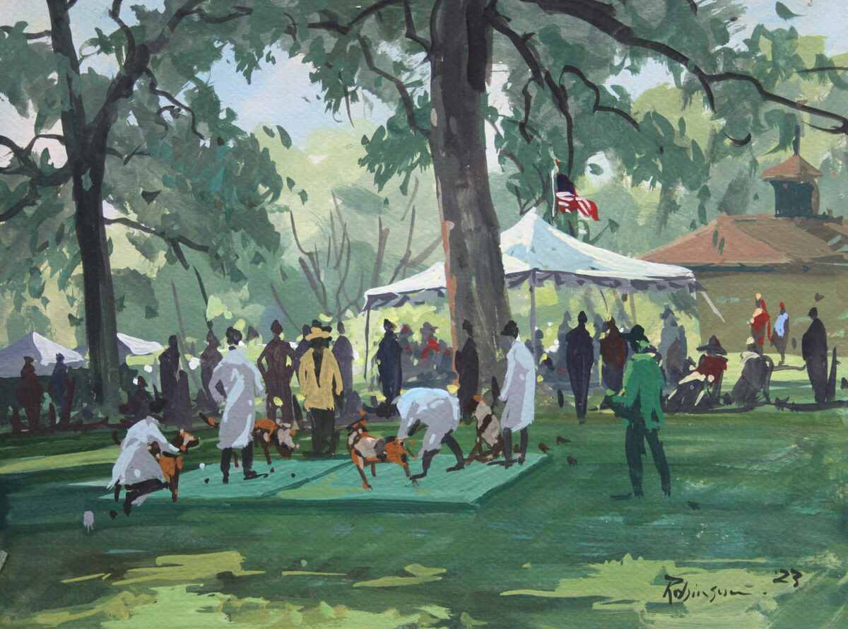 Sam Robinson Gouache Painting of Virginia Foxhound Show